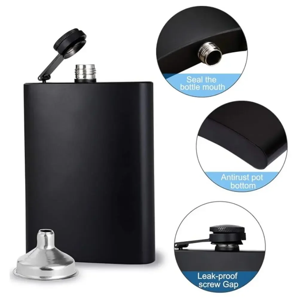 8 Pack Hip Flask for Liquor Matte, Stainless Steel Leakproof with Funnel- Black